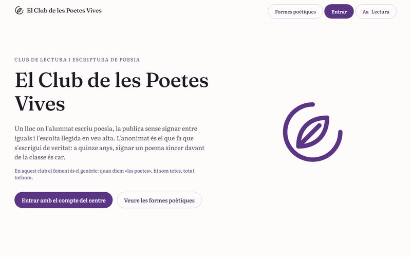 Pàgina d'inici de El Club de les Poetes Vives